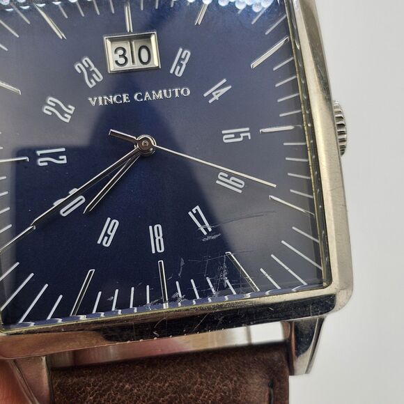 Vince Camuto Men's Watch 38MM Blue Dial Date Brown Leather Bands New Battery - Picture 6 of 15